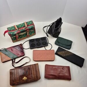 Vtg Clutch Purse Lot 9pc‎ Beaded Eelskin Look Brocade Travel Cosmetic Retro Mix